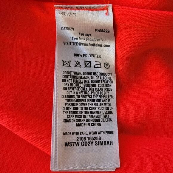 Ted Baker Neon Orange Simbah V-Neck‎ Scallop Asymmetric Hem Midi Dress M/L - Picture 6 of 6